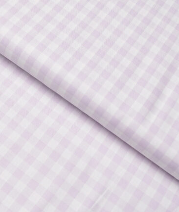 Soktas  Giza Cotton Checks Shirting Fabric (White & Purple)
