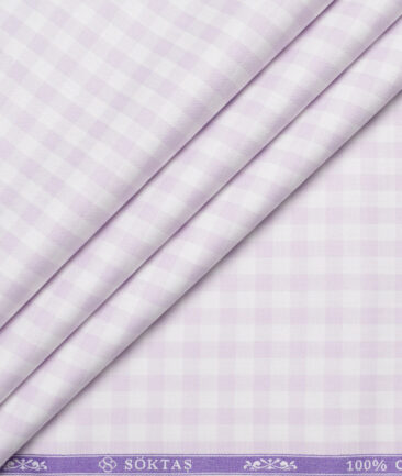 Soktas  Giza Cotton Checks Shirting Fabric (White & Purple)