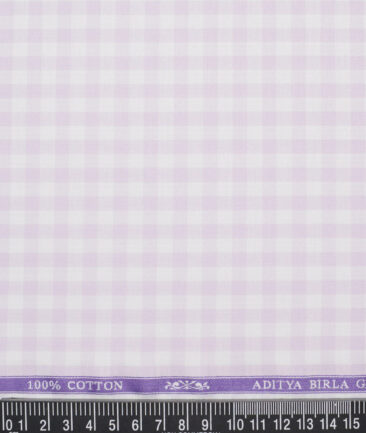 Soktas  Giza Cotton Checks Shirting Fabric (White & Purple)