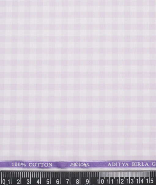 Soktas  Giza Cotton Checks Shirting Fabric (White & Purple)