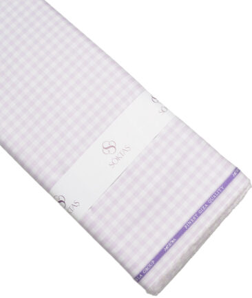 Soktas  Giza Cotton Checks Shirting Fabric (White & Purple)