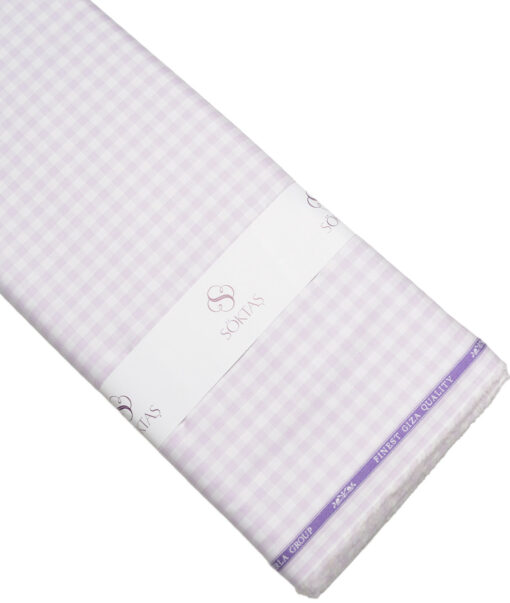 Soktas  Giza Cotton Checks Shirting Fabric (White & Purple)