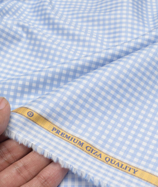 Soktas  Giza Cotton Checks Shirting Fabric (White & Blue)