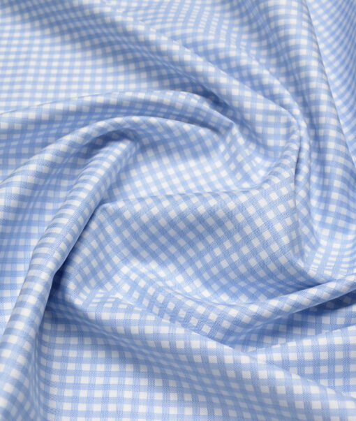 Soktas  Giza Cotton Checks Shirting Fabric (White & Blue)