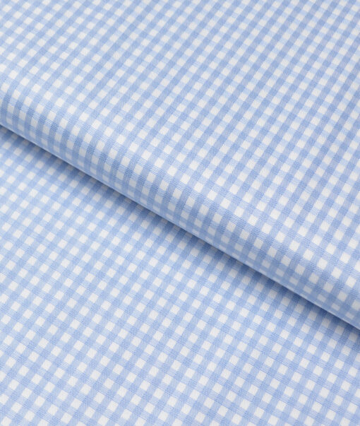 Soktas  Giza Cotton Checks Shirting Fabric (White & Blue)