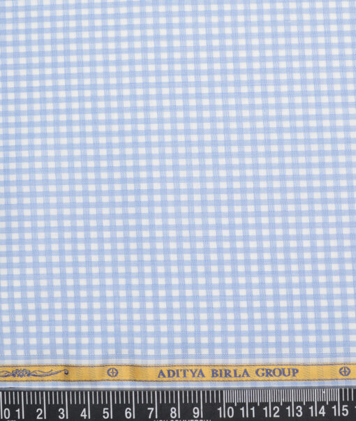 Soktas  Giza Cotton Checks Shirting Fabric (White & Blue)