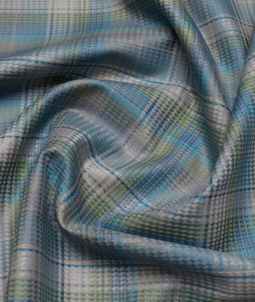 Soktas  Giza Cotton Checks Shirting Fabric (Grey & Green)