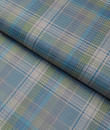Soktas  Giza Cotton Checks Shirting Fabric (Grey & Green)