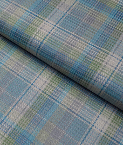 Soktas  Giza Cotton Checks Shirting Fabric (Grey & Green)