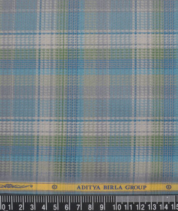 Soktas  Giza Cotton Checks Shirting Fabric (Grey & Green)