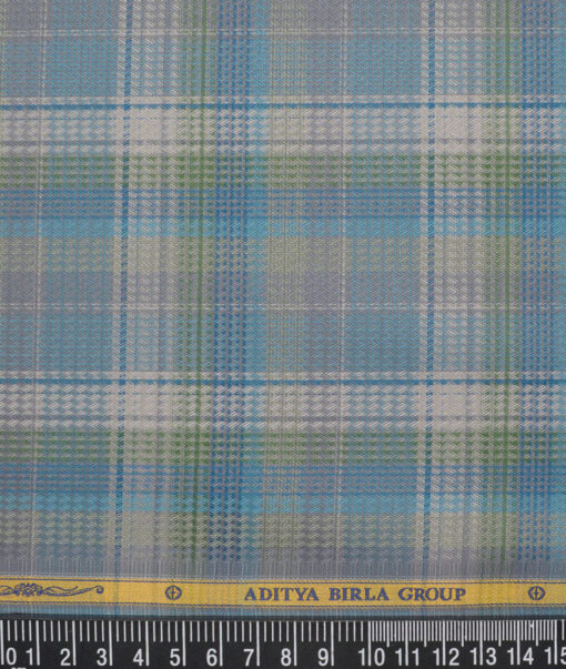 Soktas  Giza Cotton Checks Shirting Fabric (Grey & Green)