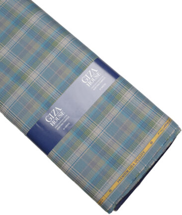Soktas  Giza Cotton Checks Shirting Fabric (Grey & Green)