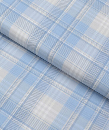 Soktas  Cotton Tencel Checks Shirting Fabric (White & Blue)