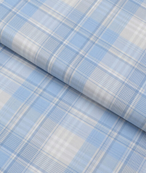 Soktas  Cotton Tencel Checks Shirting Fabric (White & Blue)