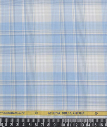 Soktas  Cotton Tencel Checks Shirting Fabric (White & Blue)