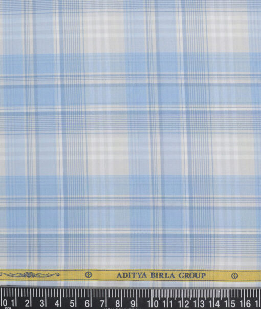 Soktas  Cotton Tencel Checks Shirting Fabric (White & Blue)