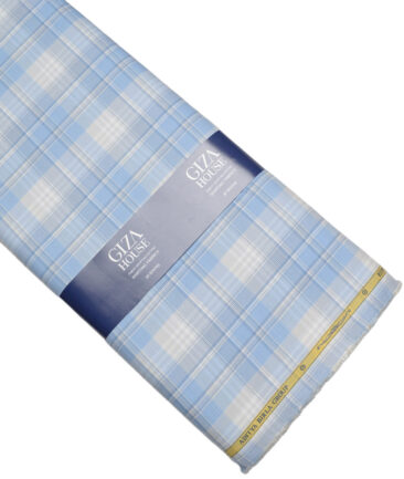 Soktas  Cotton Tencel Checks Shirting Fabric (White & Blue)