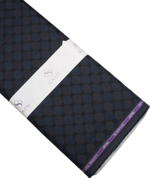 Soktas  Giza Cotton Self Design Shirting Fabric (Black & Blue)