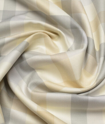 Soktas  Giza Cotton Checks Shirting Fabric (Cream & Grey)