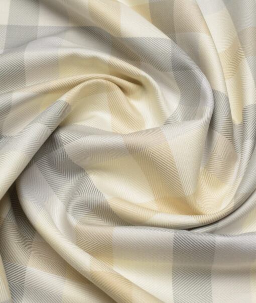 Soktas  Giza Cotton Checks Shirting Fabric (Cream & Grey)