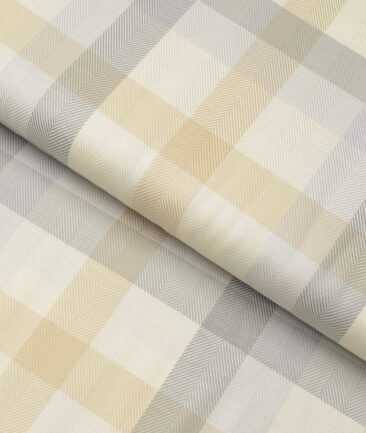 Soktas  Giza Cotton Checks Shirting Fabric (Cream & Grey)