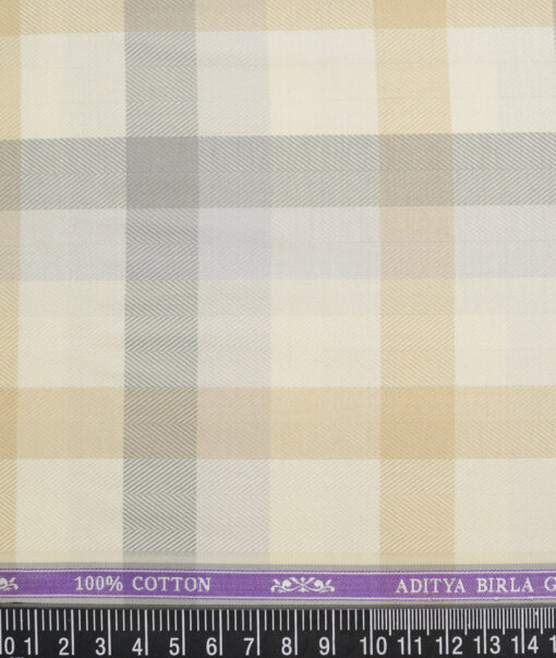 Soktas  Giza Cotton Checks Shirting Fabric (Cream & Grey)