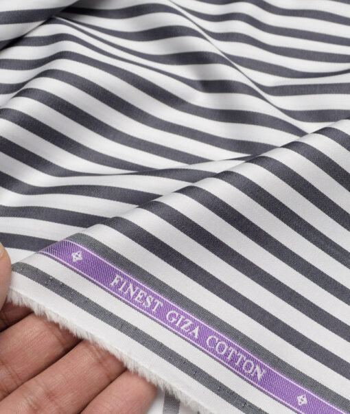 Soktas  Giza Cotton Striped Shirting Fabric (White & Black)