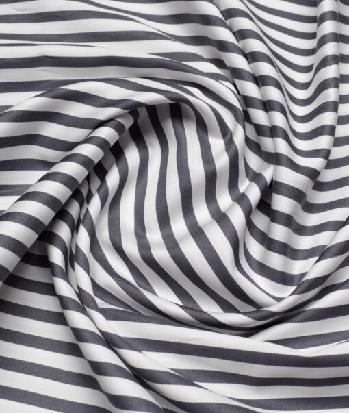 Soktas  Giza Cotton Striped Shirting Fabric (White & Black)