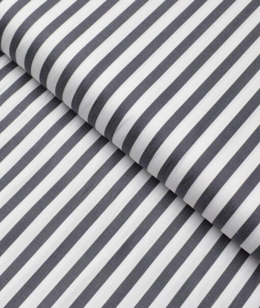 Soktas  Giza Cotton Striped Shirting Fabric (White & Black)