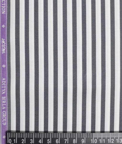 Soktas  Giza Cotton Striped Shirting Fabric (White & Black)