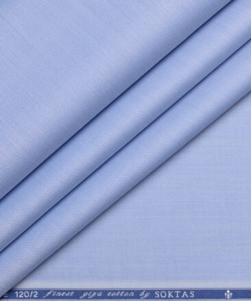 Soktas 2 Ply 120's Giza Cotton Striped Shirting Fabric (Light Blue)