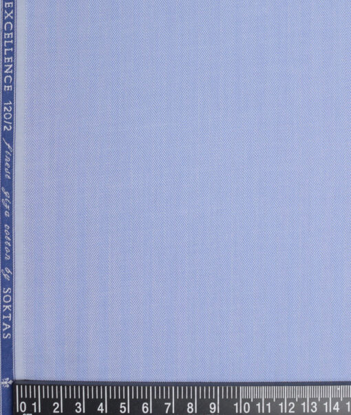 Soktas 2 Ply 120's Giza Cotton Striped Shirting Fabric (Light Blue)
