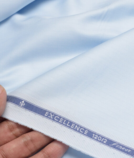 Soktas 2 Ply 120's Giza Cotton Striped Shirting Fabric (Sky Blue )