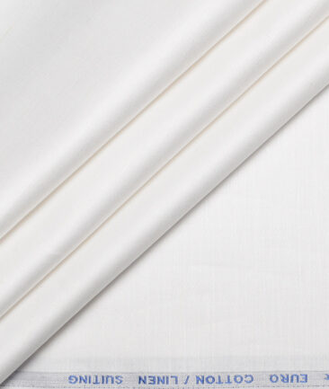 Solino  Solids European Cotton Linen Stretchable Trouser or Chinos Fabric (White)
