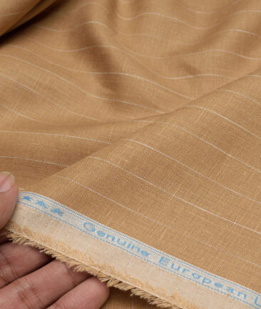 Linen Club Men's Pure Linen 66 LEA Striped  Unstitched Shirting Fabric (Camel Brown) - Image 2