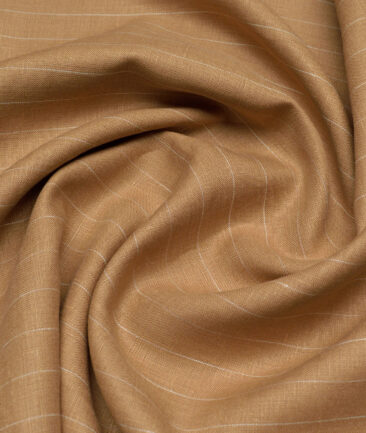 Linen Club Men's Pure Linen 66 LEA Striped  Unstitched Shirting Fabric (Camel Brown) - Image 3
