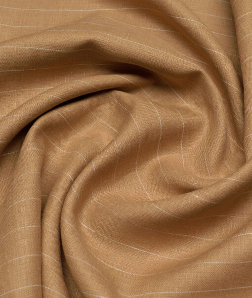 Linen Club Men's Pure Linen 66 LEA Striped  Unstitched Shirting Fabric (Camel Brown) - Image 3