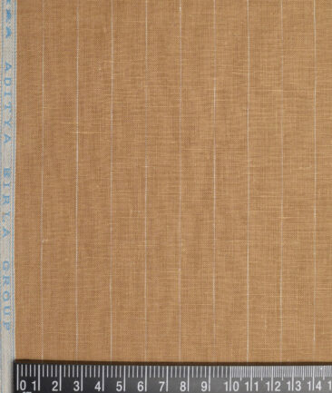 Linen Club Men's Pure Linen 66 LEA Striped  Unstitched Shirting Fabric (Camel Brown) - Image 4