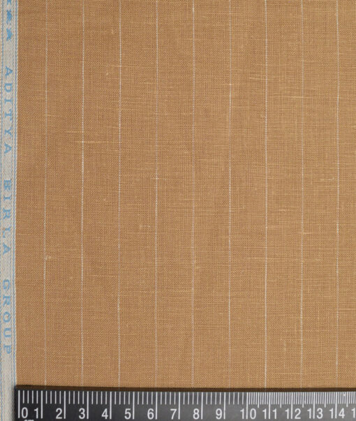 Linen Club Men's Pure Linen 66 LEA Striped  Unstitched Shirting Fabric (Camel Brown) - Image 4