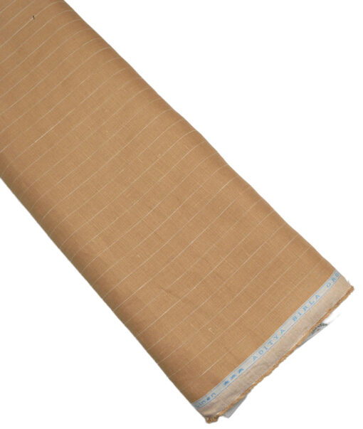 Linen Club Men's Pure Linen 66 LEA Striped  Unstitched Shirting Fabric (Camel Brown) - Image 5