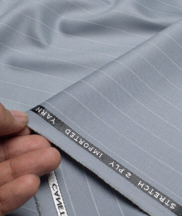 Canetti Italy Striped Terry Rayon Unstitched Stretchable Suiting Fabric (Greyish Blue) - Image 2