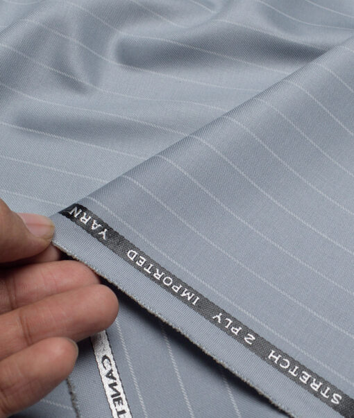 Canetti Italy Striped Terry Rayon Unstitched Stretchable Suiting Fabric (Greyish Blue) - Image 2