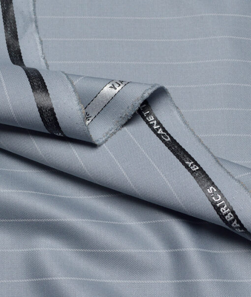 Canetti Italy Striped Terry Rayon Unstitched Stretchable Suiting Fabric (Greyish Blue) - Image 3