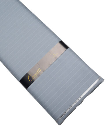 Canetti Italy Striped Terry Rayon Unstitched Stretchable Suiting Fabric (Greyish Blue) - Image 5