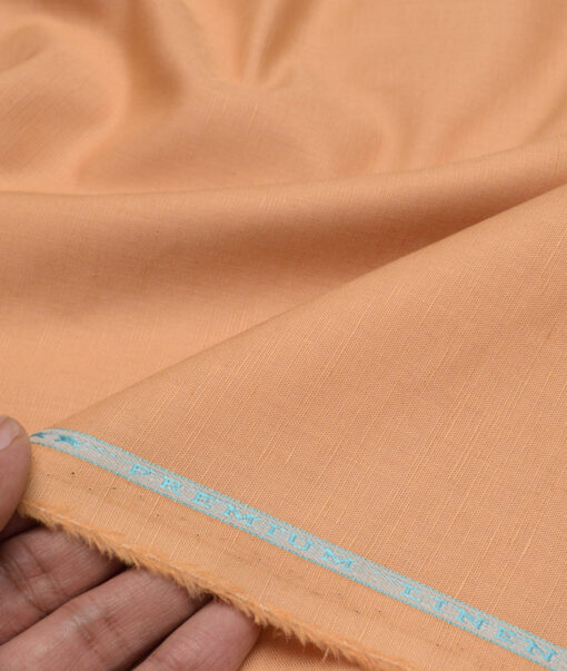 Cavallo by Linen Club  Cotton Linen Solids Shirting Fabric (Apricot Orange)