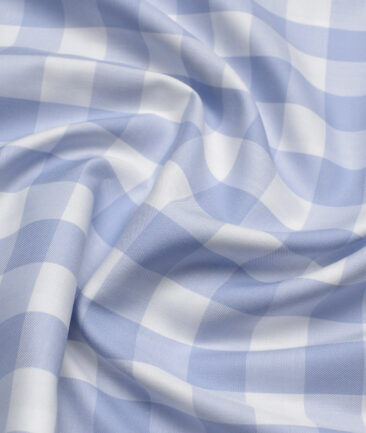 Luthai  Giza Cotton Checks Shirting Fabric (White & Blue)