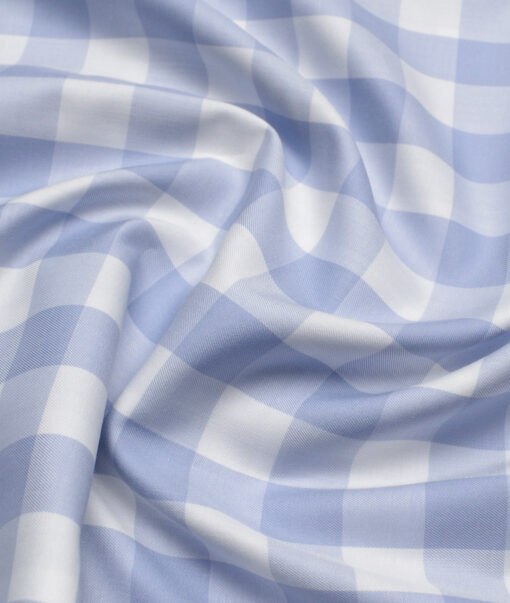 Luthai  Giza Cotton Checks Shirting Fabric (White & Blue)
