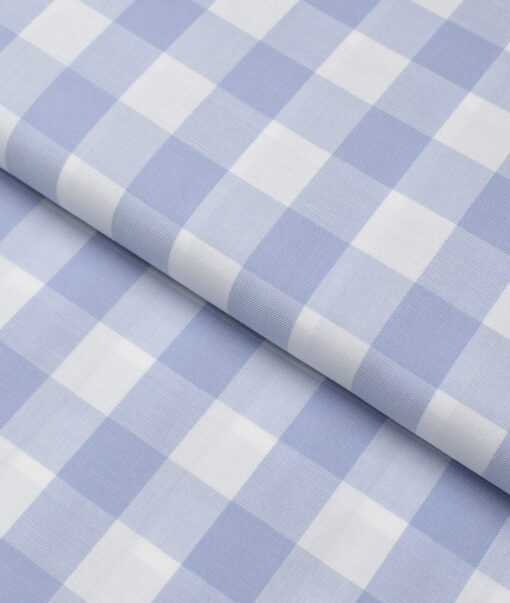 Luthai  Giza Cotton Checks Shirting Fabric (White & Blue)