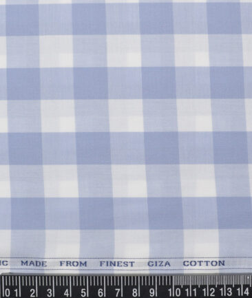 Luthai  Giza Cotton Checks Shirting Fabric (White & Blue)
