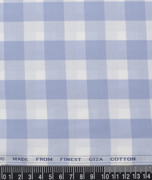 Luthai  Giza Cotton Checks Shirting Fabric (White & Blue)